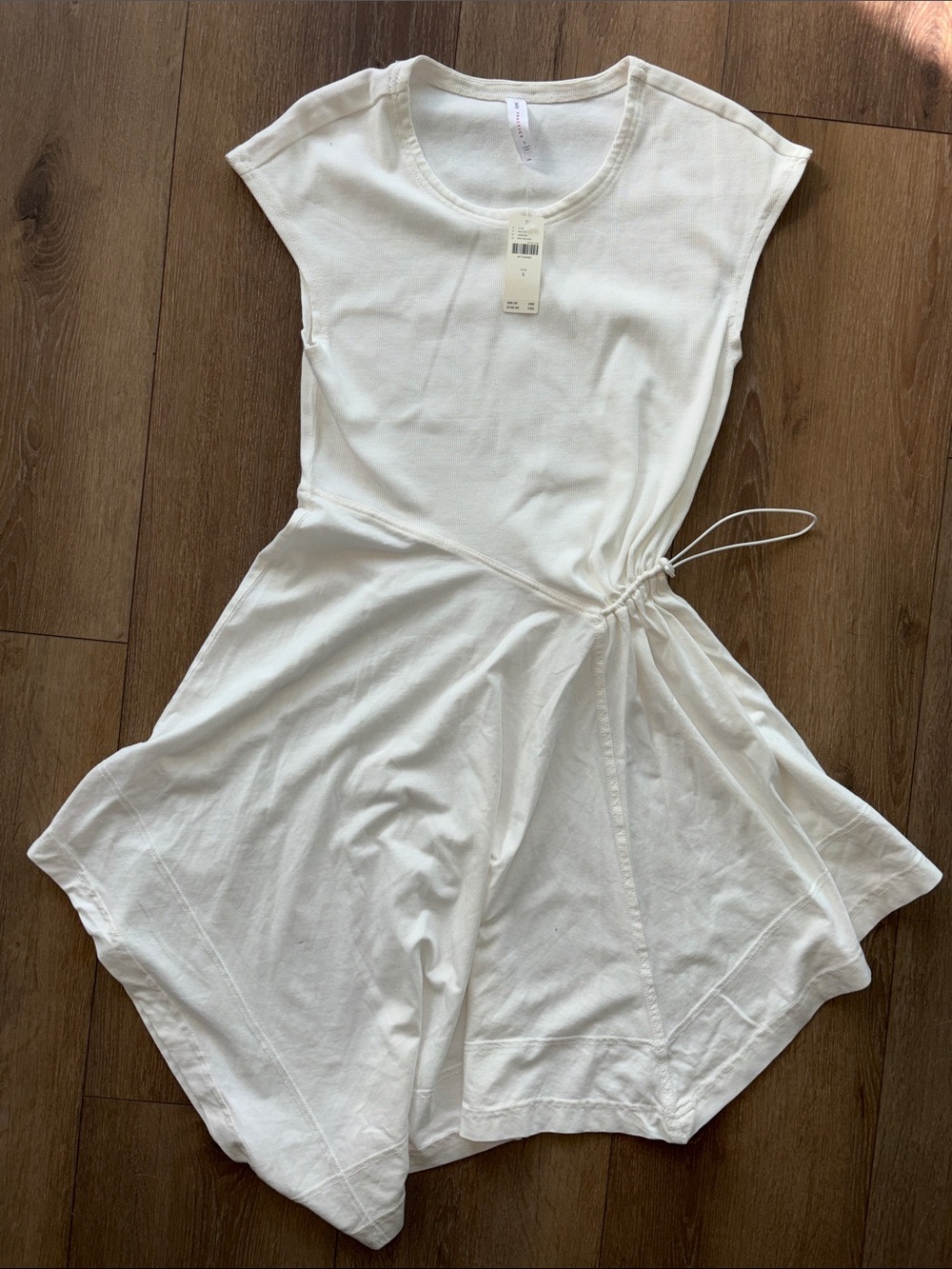 Anthropologie Cream Asymmetrical Drawstring Detail Midi Dress
